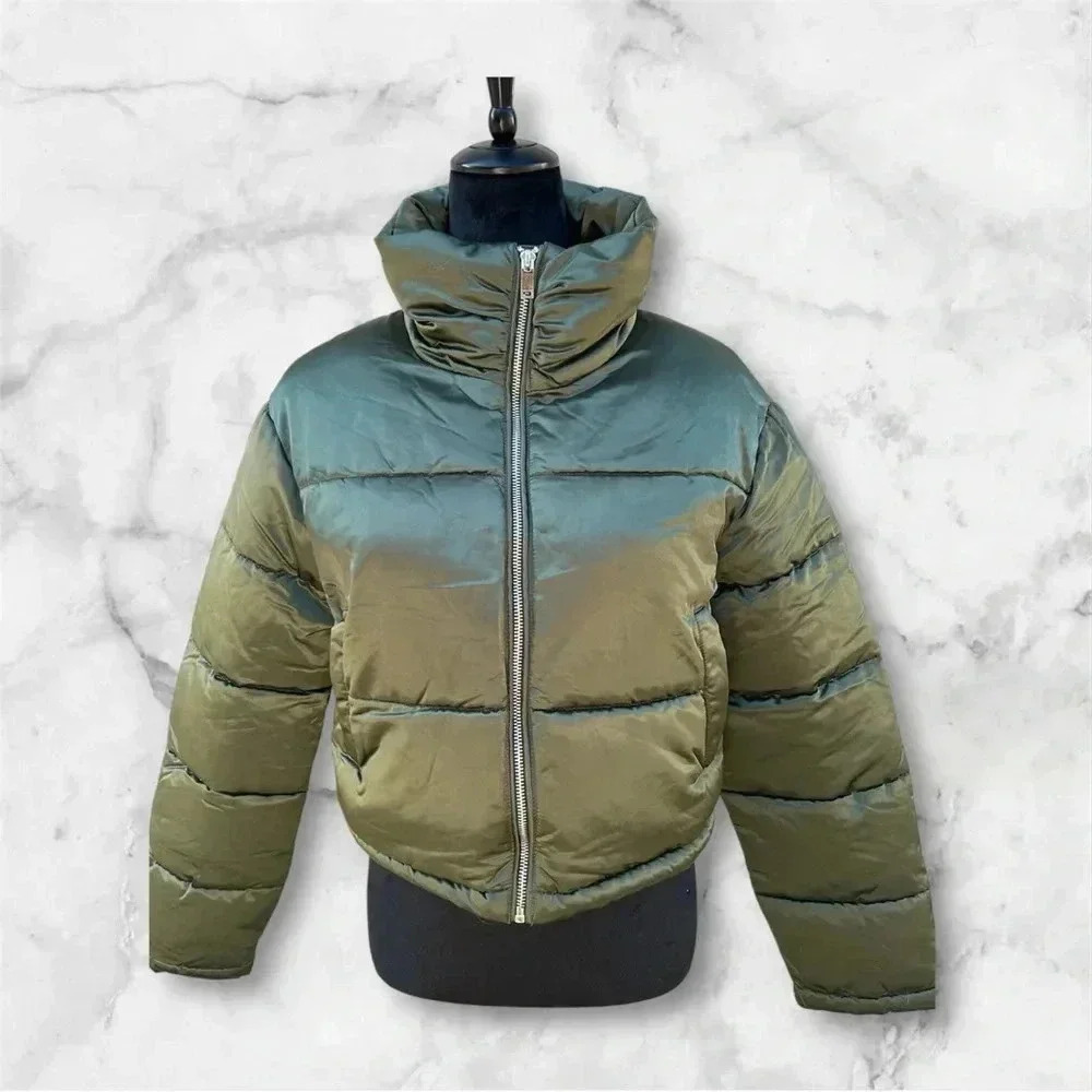 7 for all mankind green puffer cropped jacket sz S nwt 007